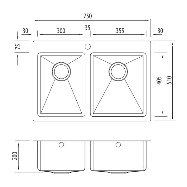 Oliveri Apollo 1 & 3/4 bowl sink 1TH