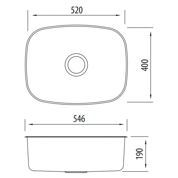 Oliveri Endeavour large bowl undermount sink Technical Drawing - The Blue Space