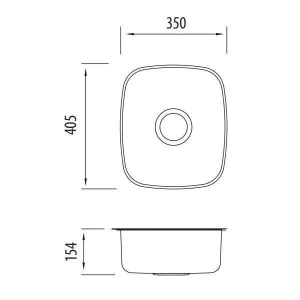 Oliveri Endeavour standard bowl undermount sink Technical Drawing - The Blue Space