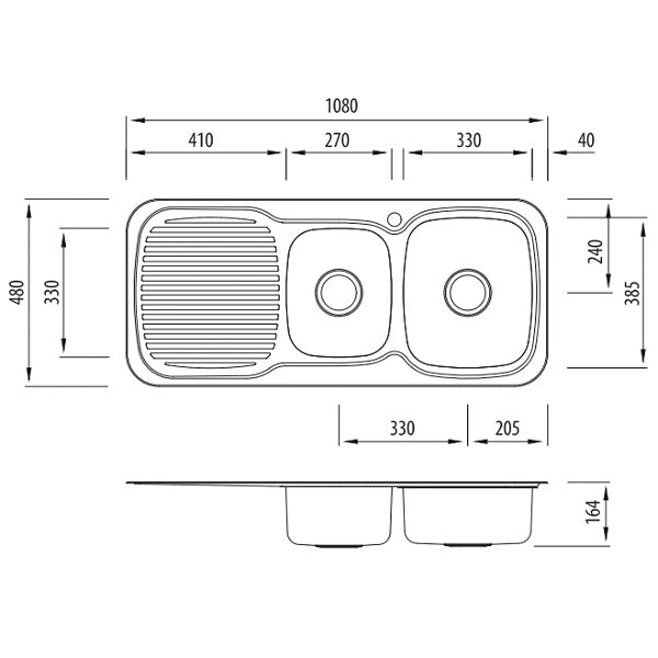 Oliveri LakeLand 1 & 3/4 bowl topmount sink drainer 1TH