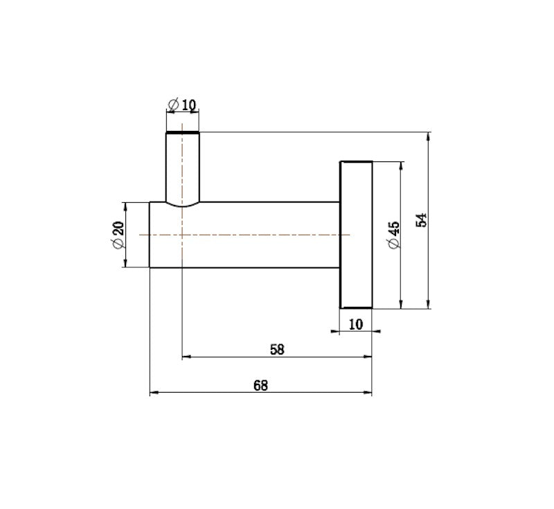 Technical Drawing: Mirage Robe Hook Single Chrome