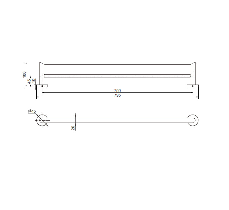 Technical Drawing: Eva Double Towel Rail Chrome 600