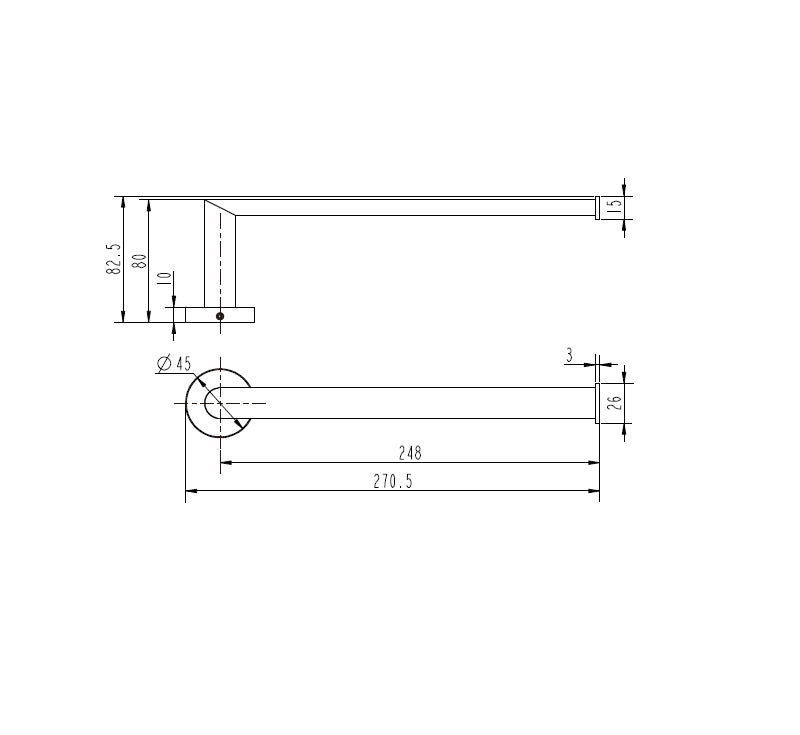 Technical Drawing: Eva Hand Towel Bar 270mm Matte Black