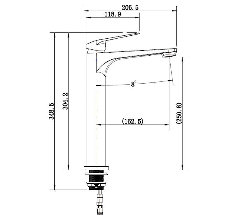 Technical Drawing: Cascade Vessel Mixer Matte Black