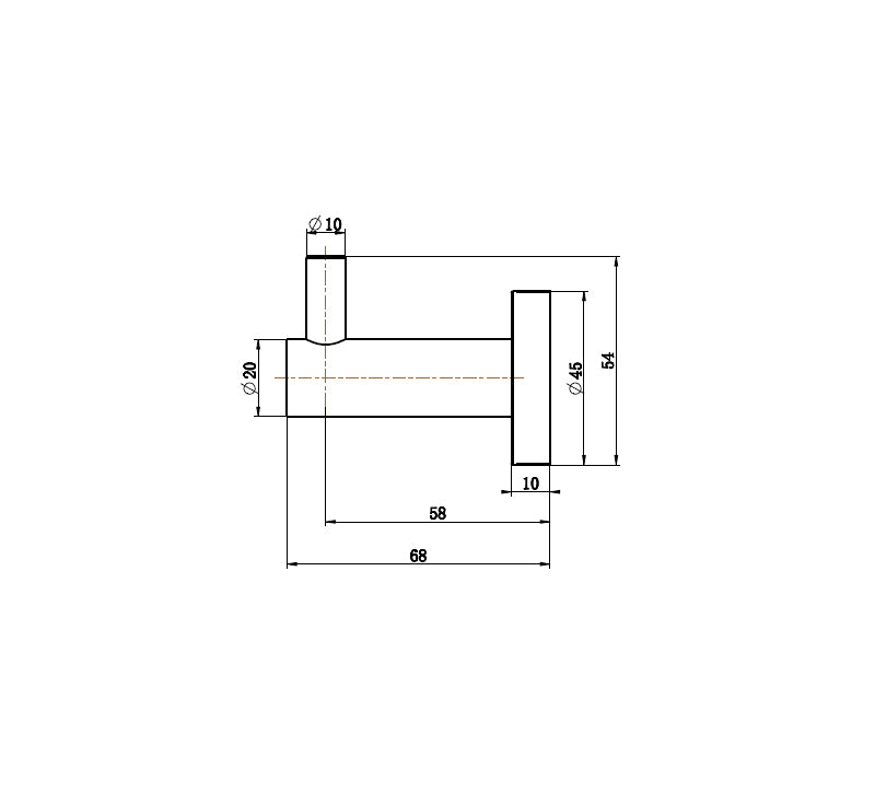 Technical Drawing: Mirage Robe Hook Single Brushed Nickel