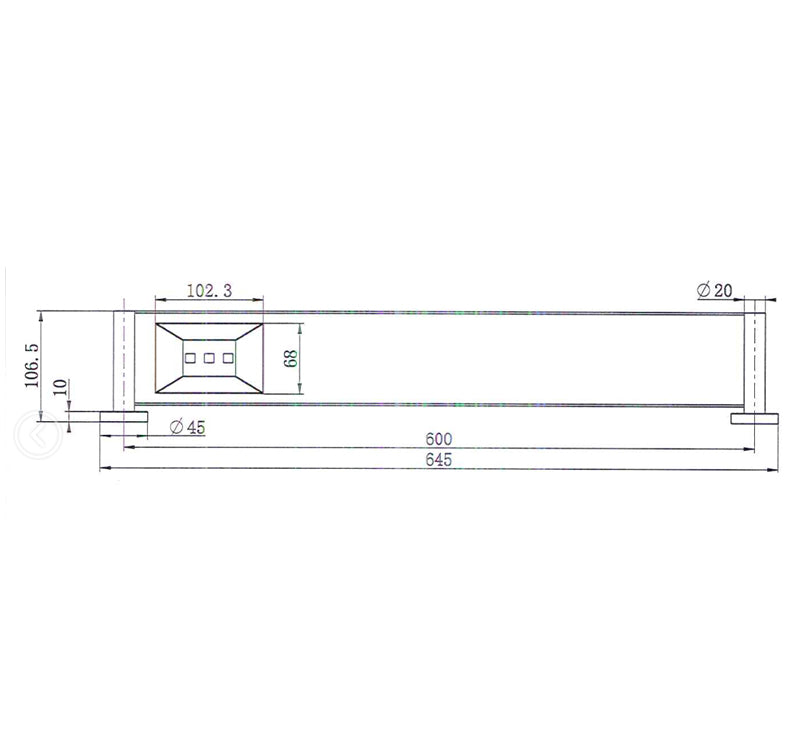 Technical Drawing: Mirage Metal Shelf Brushed Nickel