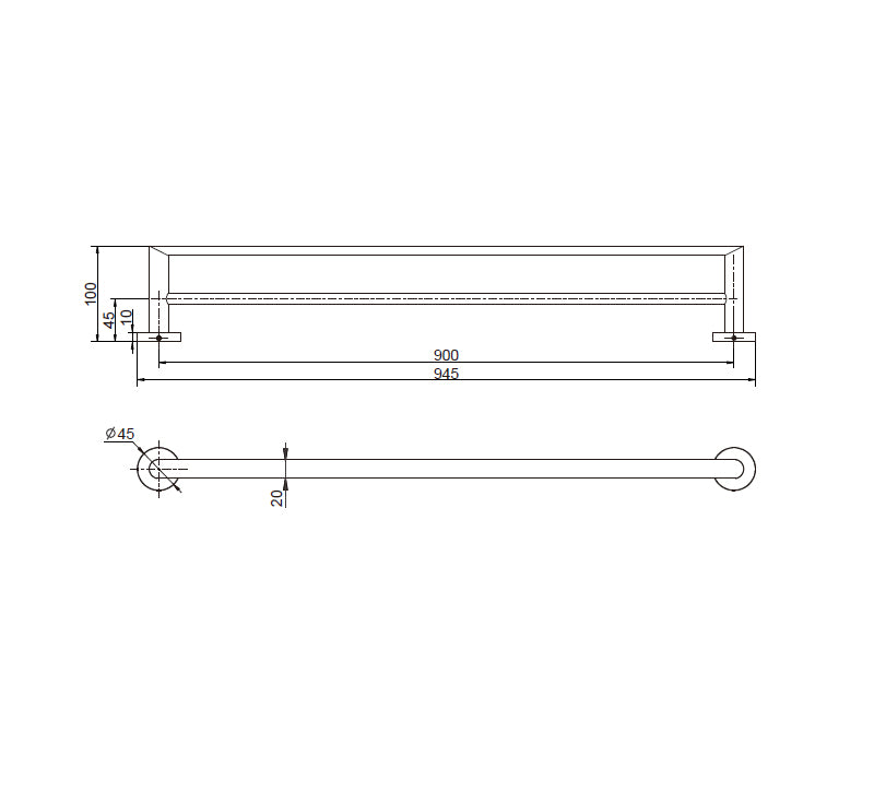 Technical Drawing: Eva Double Towel Rail Chrome 900