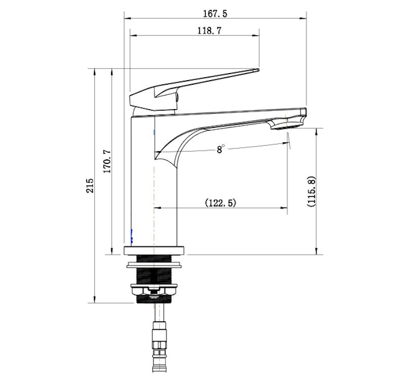 Technical Drawing: Cascade Basin Mixer Matte Black