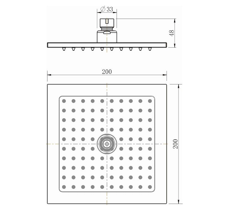 Technical Drawing: Square Shower Head Chrome