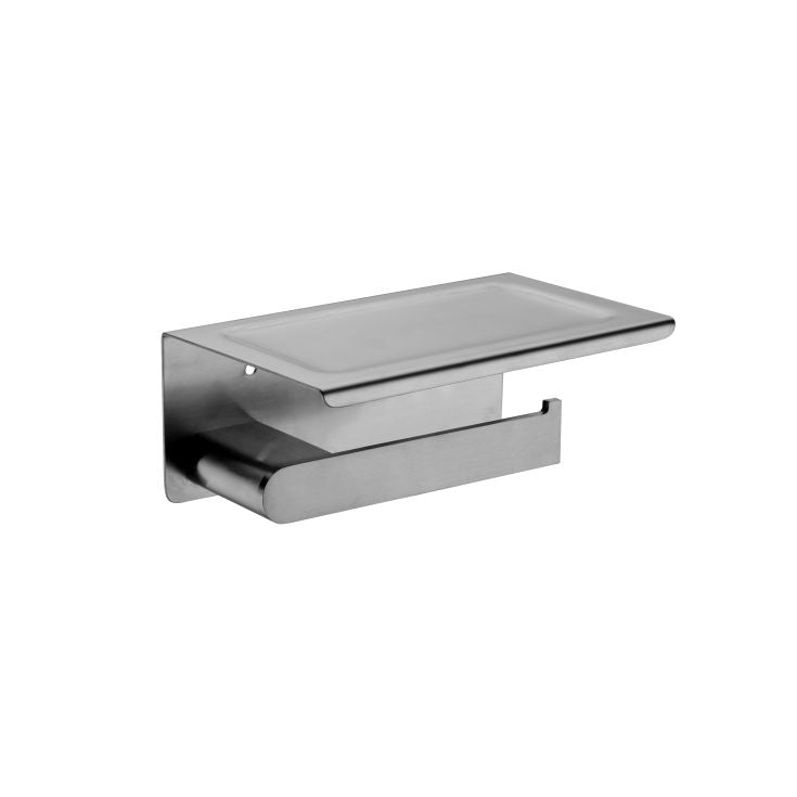 Nero Bianca Toilet Roll Holder with Shelf Gun Metal | The Blue Space