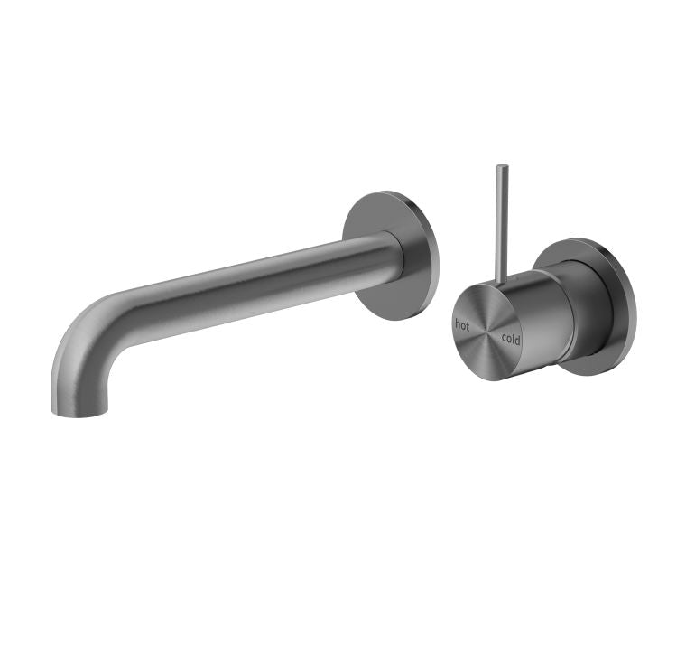 Nero Mecca Wall Basin Mixer Sep BP Handle Up 160mm Spout Gun Metal | The Blue Space