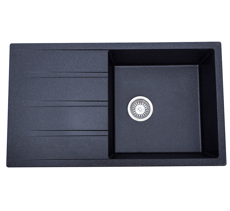 Dello Single Bowl With Drainer Black Finish - 860x 500x 210