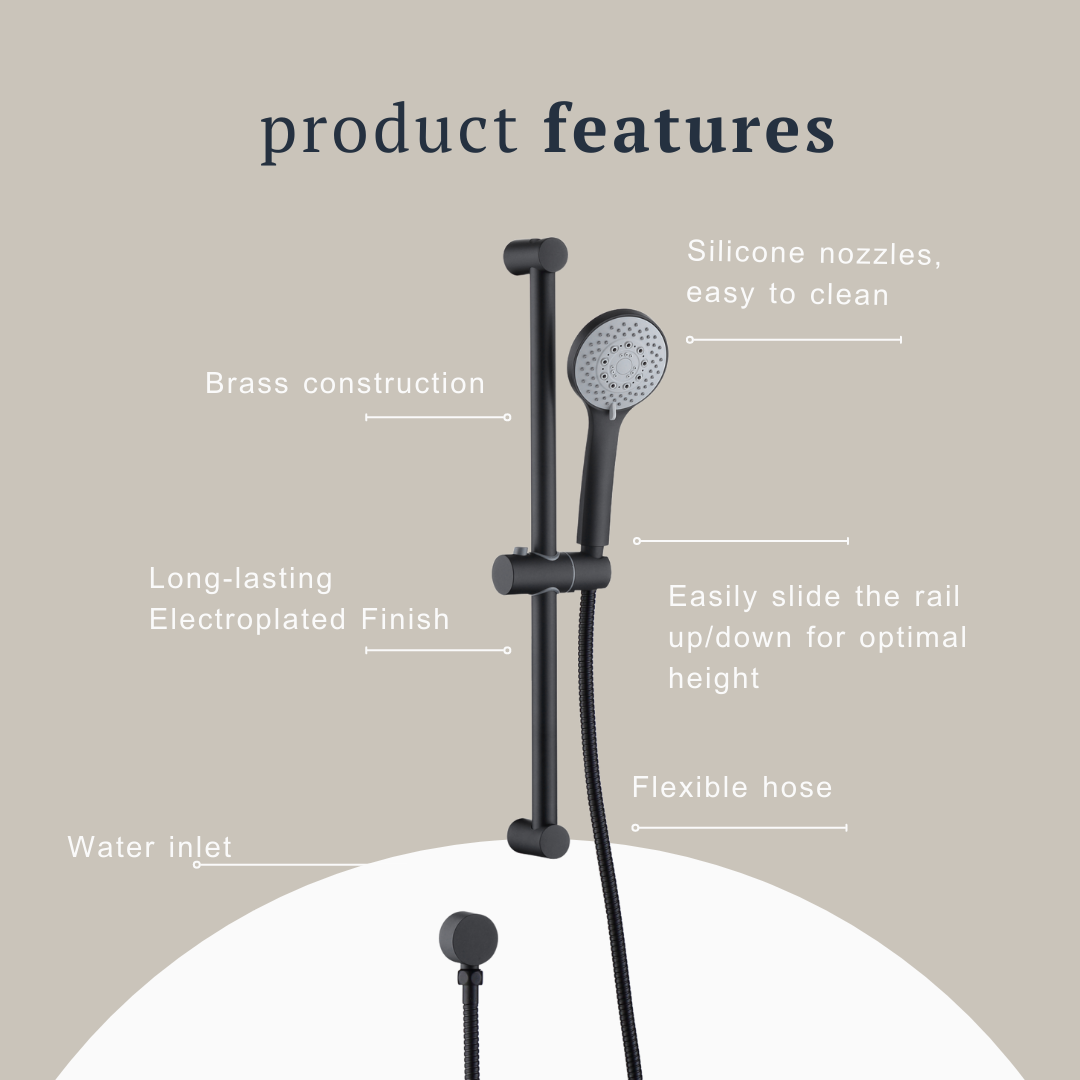 Indigo Ciara Shower on Rail Matte Black features | The Blue Space