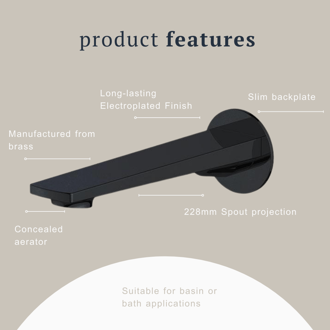 Indigo Savina Bath/Basin 225mm Spout Matte Black product features | The Blue Space