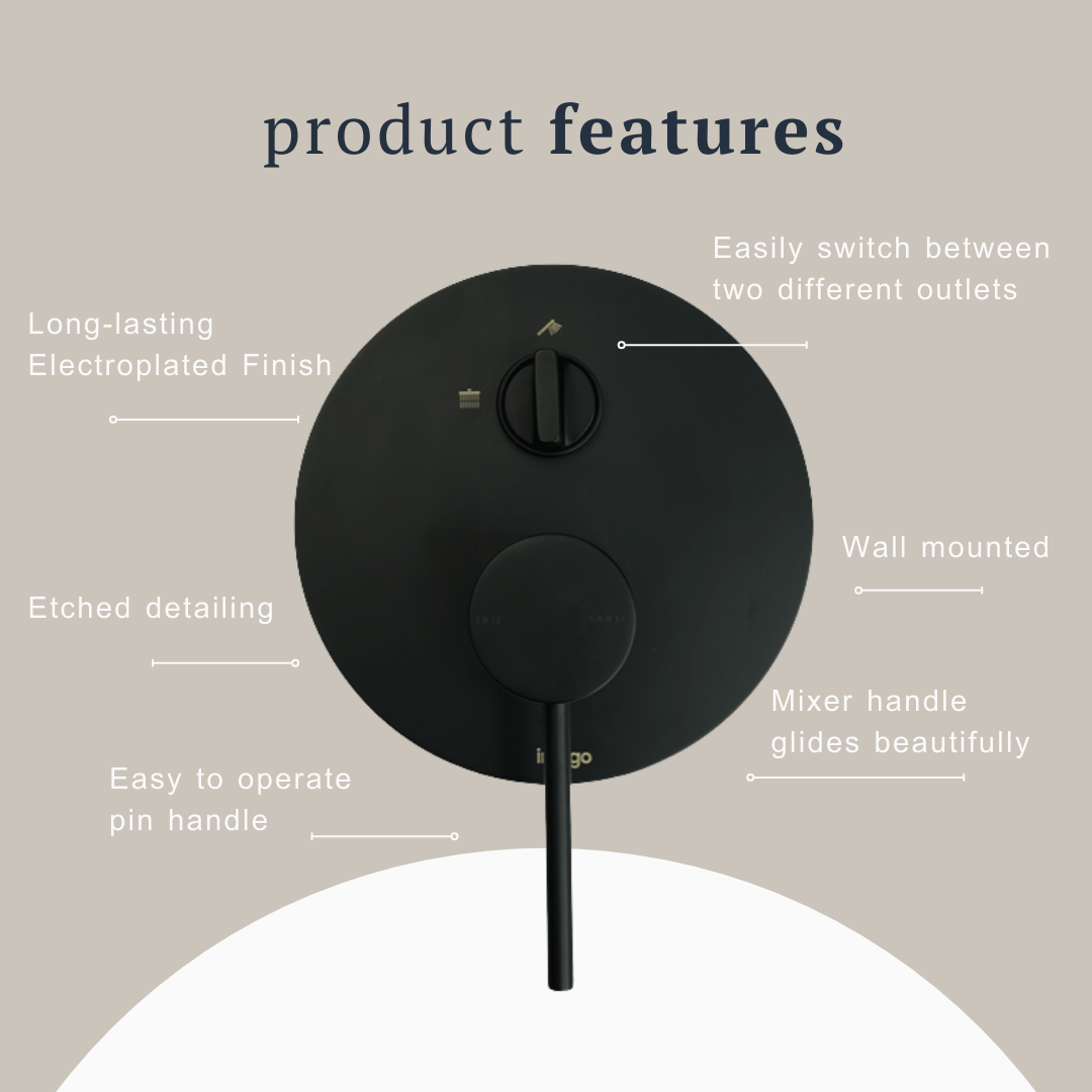 Indigo Alisa Bath/Shower Mixer With Diverter Matte Black product features | The Blue Space