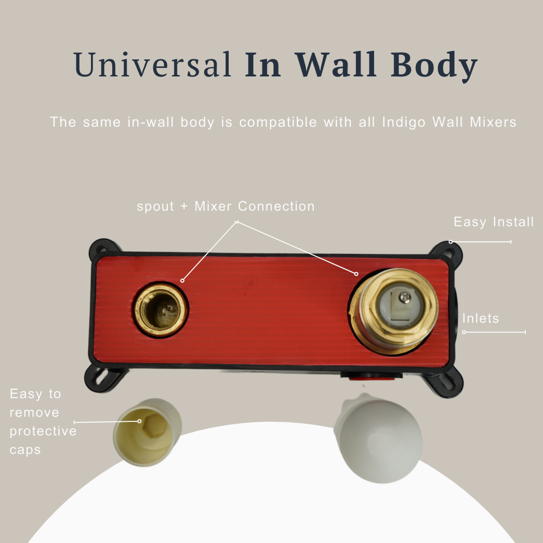 Indigo Alisa Wall Basin/Bath Mixer 270mm Chrome | Universal in wall body at The Blue Space