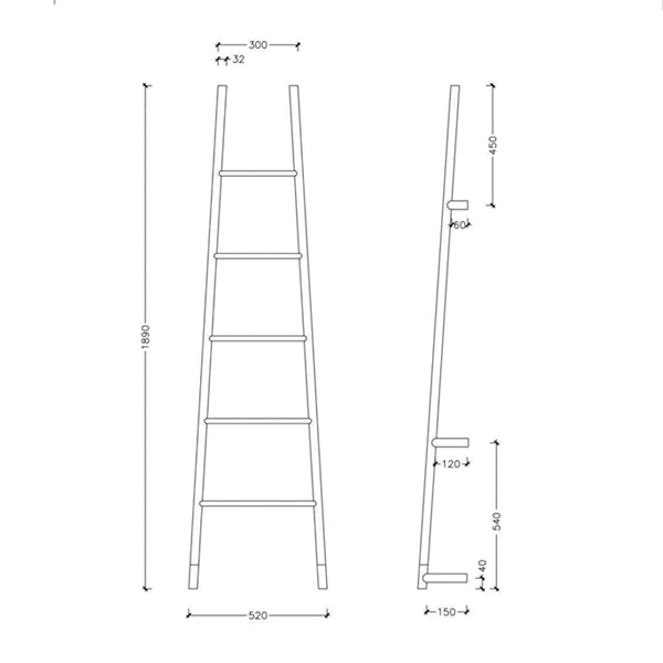 Thermogroup Jeeves Tangent L Heated Towel Rail Chrome Technical Drawing - The Blue Space