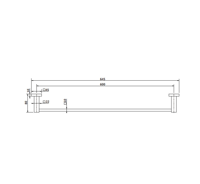 Technical Drawing: Luxe Single Towel Rail Matte Black 600