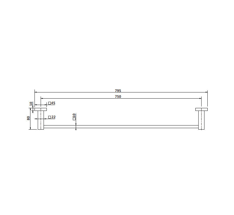 Technical Drawing: Luxe Single Towel Rail Matte Black 750
