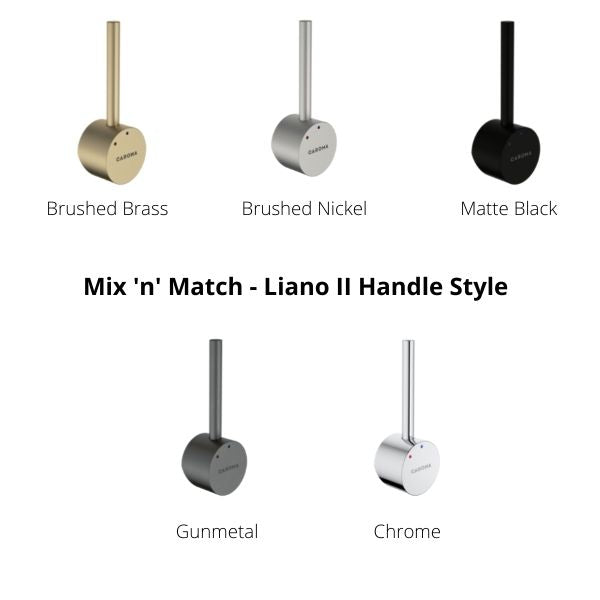 Mix 'n' Match your style, choose from Liano II pin style handles or Urbane II flat style handles in 5 colour options by Caroma - The Blue Space