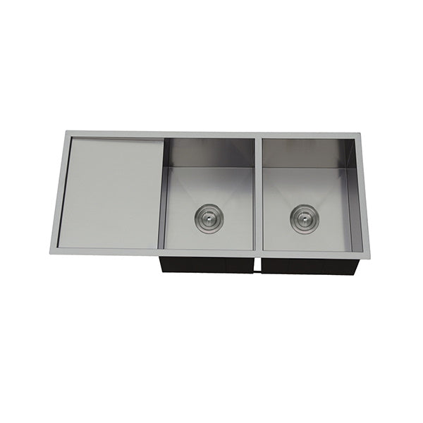 Modern National Double Bowl Sink, Round Corner Round Waste - Left Or Right Drainer | The Blue Space