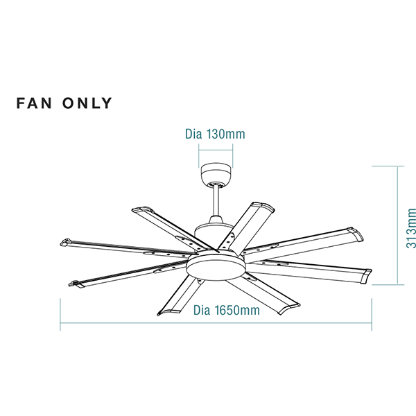 Technical Drawing - Martec Albatross 65" 165cm DC Ceiling Fan Brushed Nickel