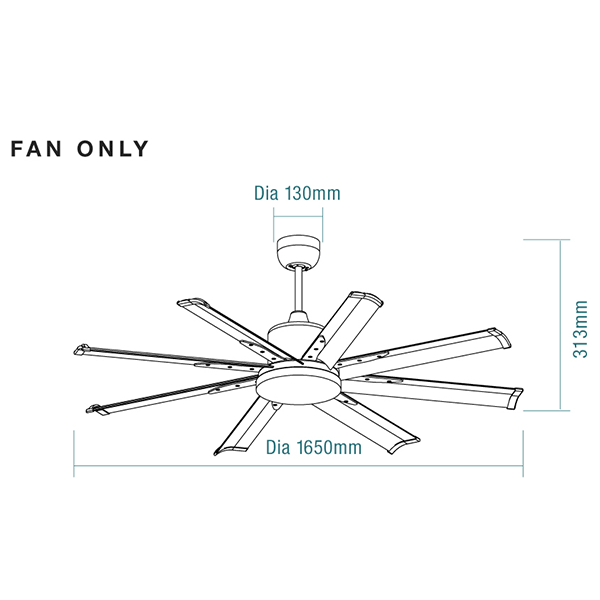Technical Drawing - Martec Albatross 65" 165cm DC Ceiling Fan White