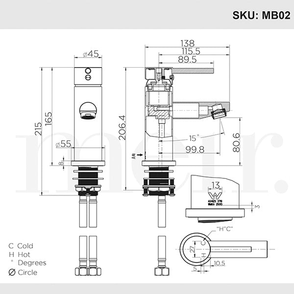 Meir Round Chrome Basin Mixer Dimensions