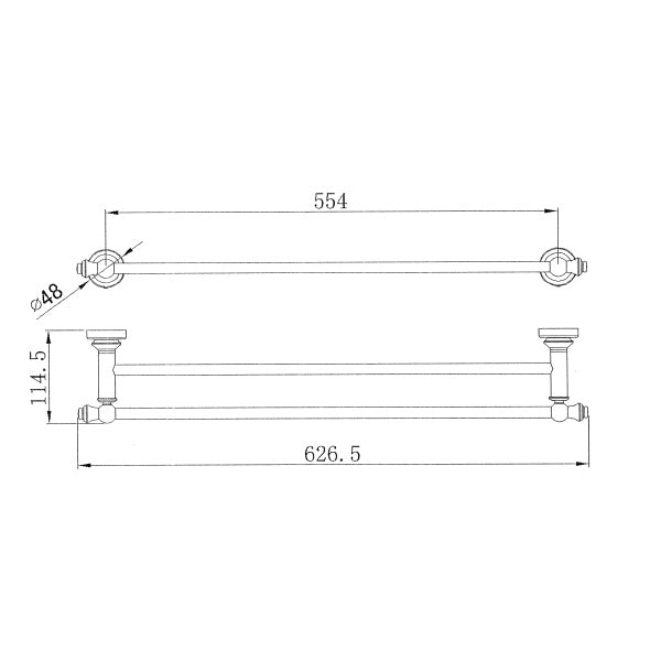 Technical Drawing: Medoc Double Towel Rail Assorted Finishes