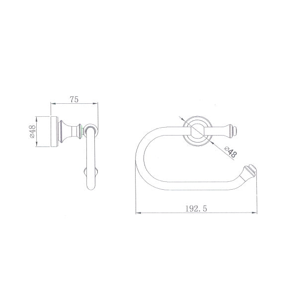 Technical Drawing: Medoc Toilet Paper Holder Assorted Finishes