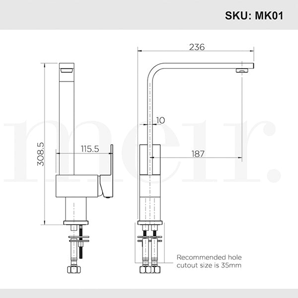 Meir Square Kitchen Mixer - Matte Black Dimensions - The Blue Space