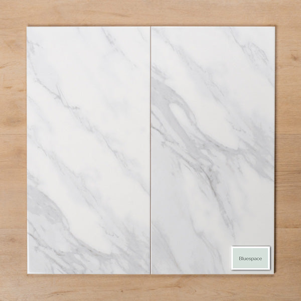 Kings Marble Carrara White Gloss Cushioned Edge Ceramic Tile 300x600mm