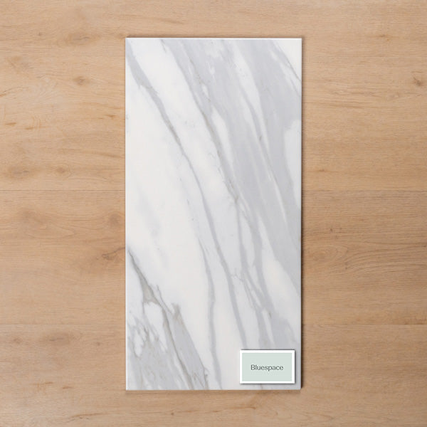 Kings Marble Carrara White Satin Cushioned Edge Ceramic Tile 300x600mm - The Blue Space