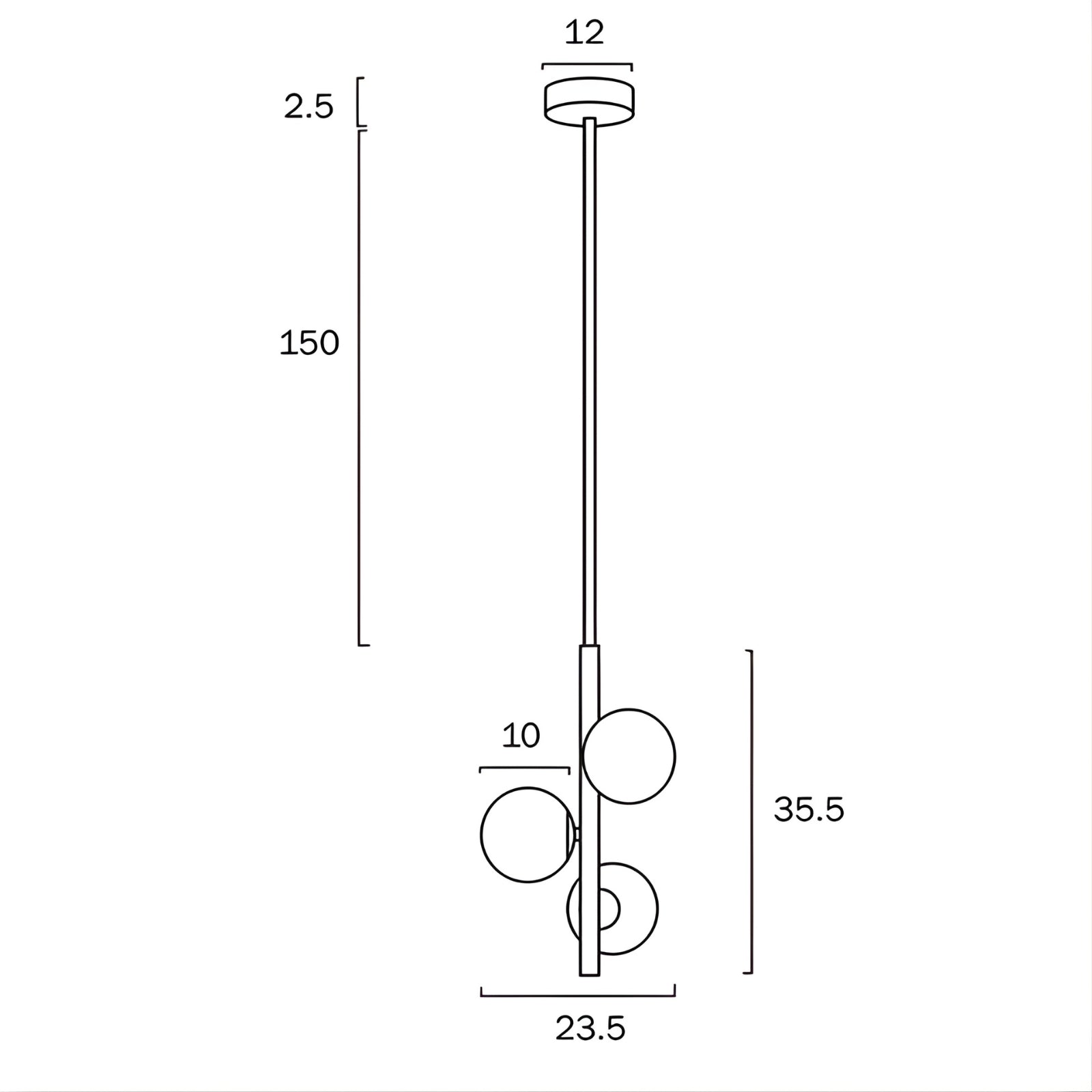 Technical Drawing - Telbix Moran G9 3 Light Pendant Black