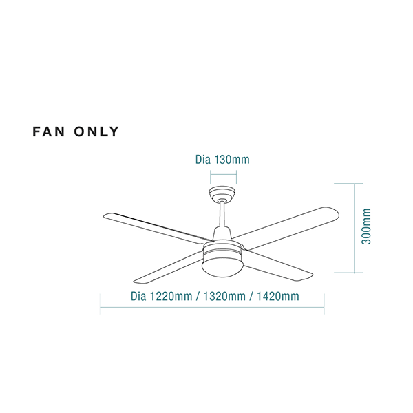 Technical Drawing - Martec Precision 52" 132cm Ceiling Fan White