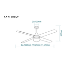 Technical Drawing - Martec Precision 52" 132cm Ceiling Fan 316 Stainless Steel