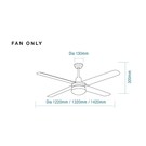 Technical Drawing - Martec Precision 56" 132cm Ceiling Fan 316 Stainless Steel