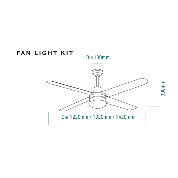 Technical Drawing - Martec Precision 56" 132cm Ceiling Fan 316 Stainless Steel
