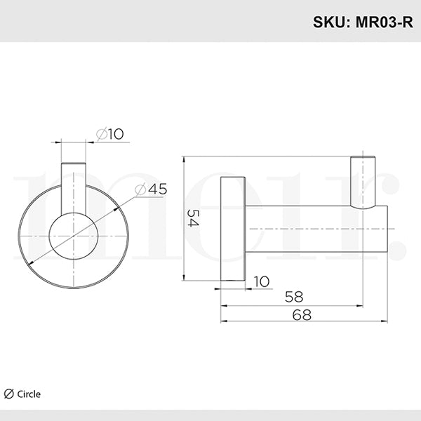 Meir Round Matte Black Robe Hook Technical image - The Blue Space