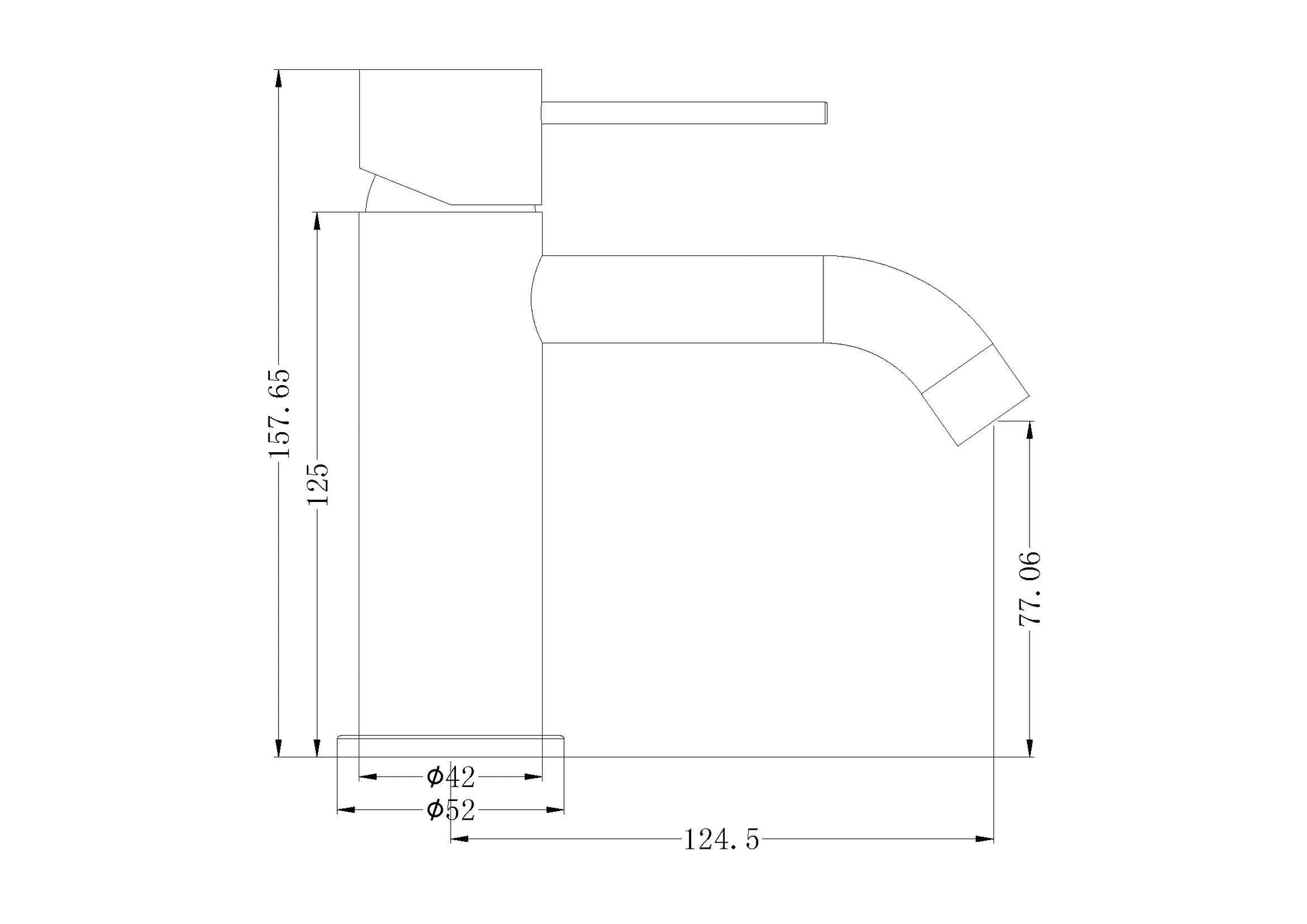 Technical Drawing: Nero Mecca Basin Mixer Brushed Nickel