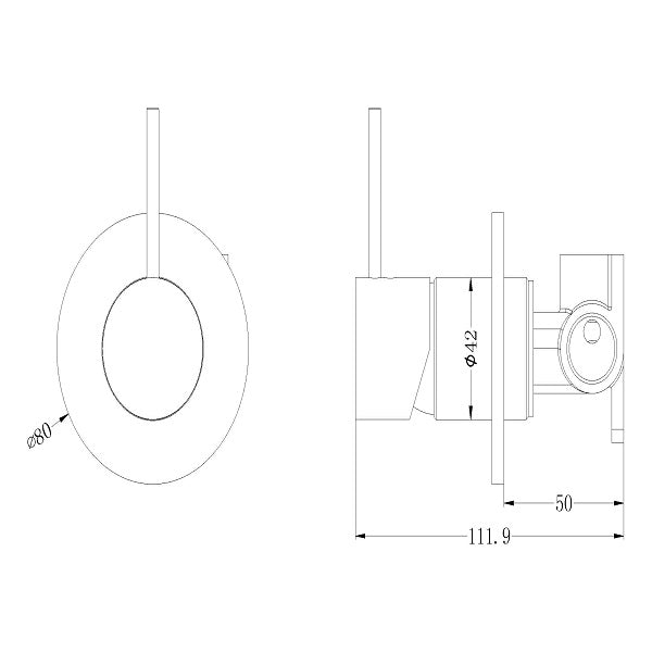 Technical Drawing: Nero Mecca Shower Mixer Handle Up Matte Black
