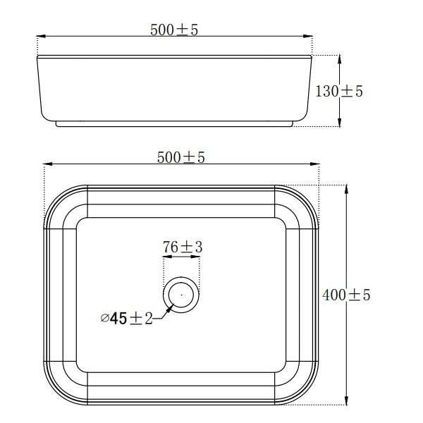 Naples Counter Top Rectangle Basin Technical Drawing - The Blue Space