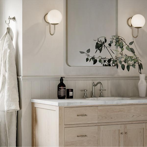 Phoenix Nostalgia Lever Basin Set Shepherds Crook Brushed Nickel in Hampton style bathroom