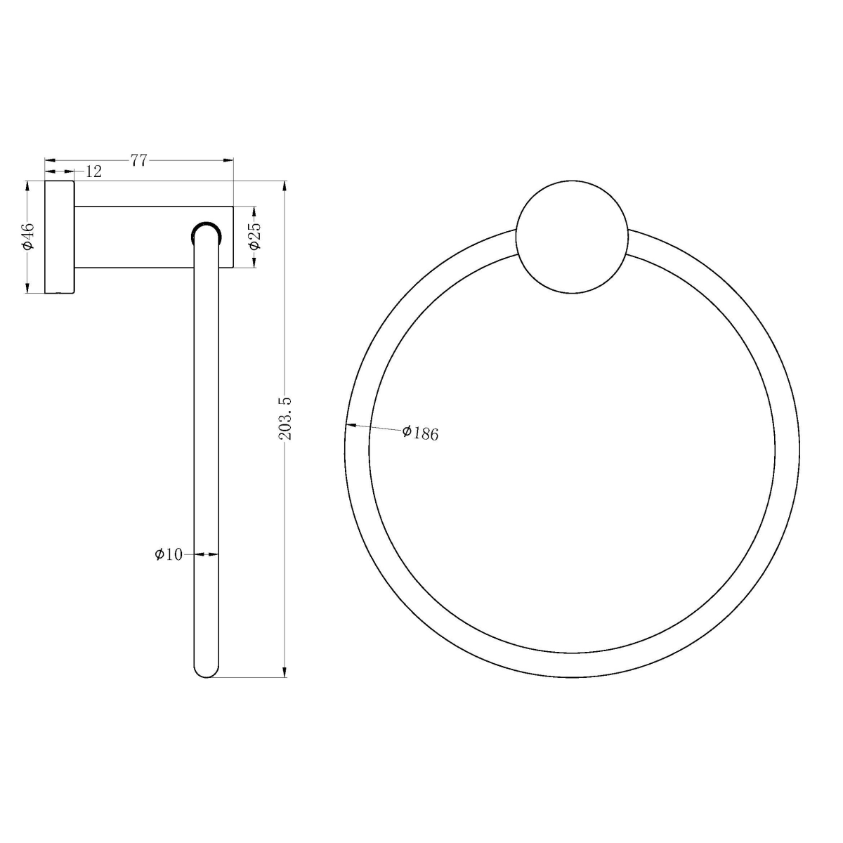 Technical Drawing: Nero Mecca Hand Towel Ring Chrome