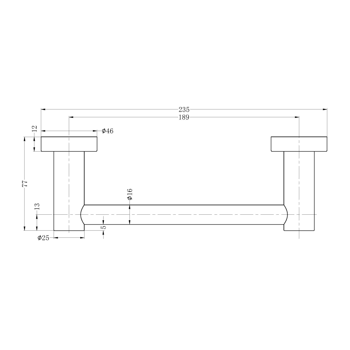 Technical Drawing: Nero Mecca Hand Towel Rail Gun Metal