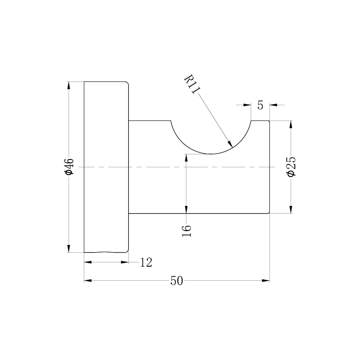 Technical Drawing: Nero Mecca Robe Hook Matte Black