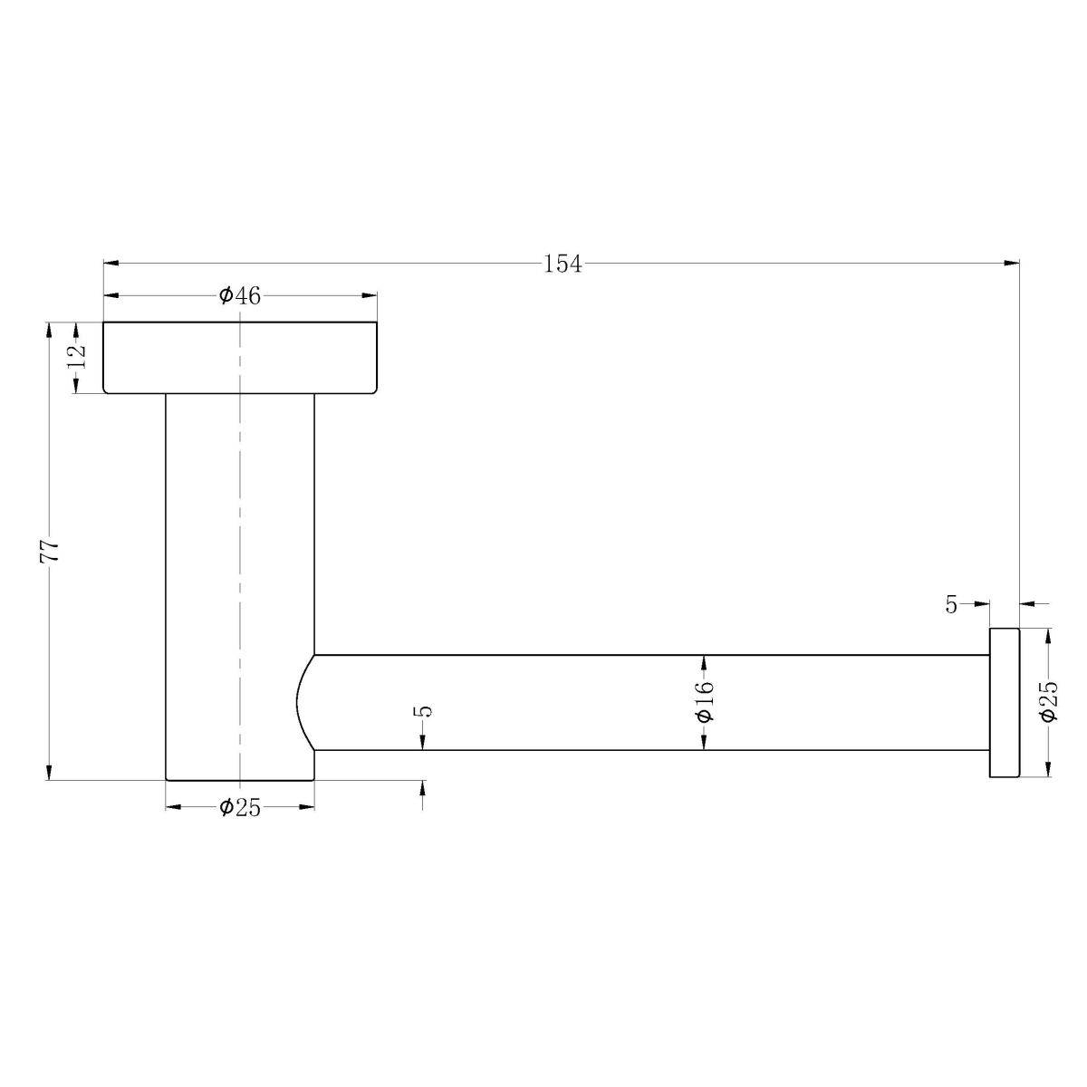 Technical Drawing: Nero Mecca Toilet Roll Holder Brushed Gold