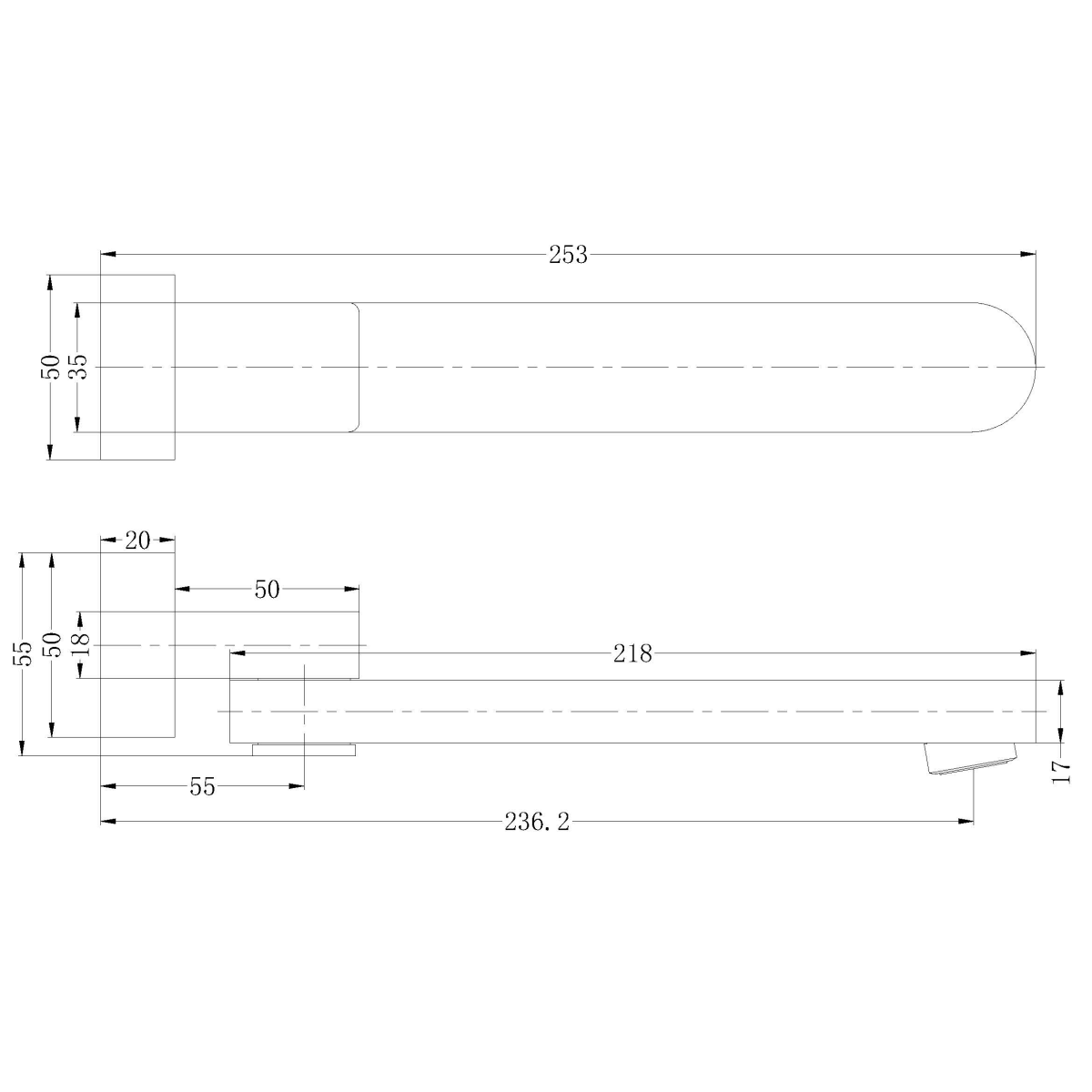 Technical Drawing: Nero Bianca/Ecco Swivel Bath Spout Gun Metal Grey