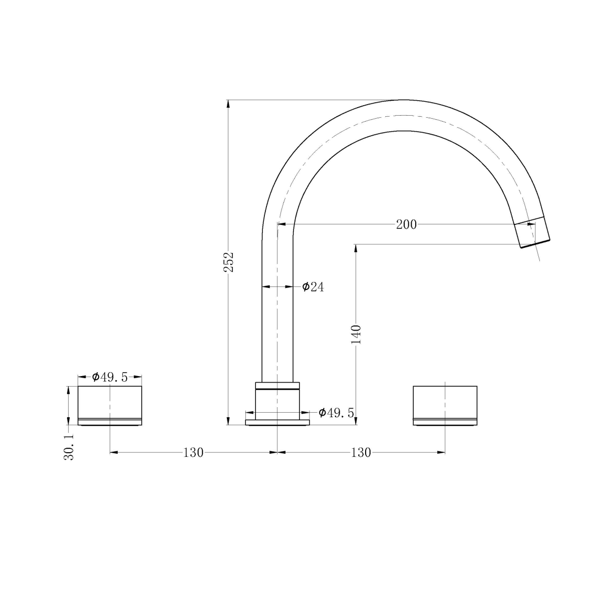 Technical Drawing: Nero Kara Hob Bath Set Chrome