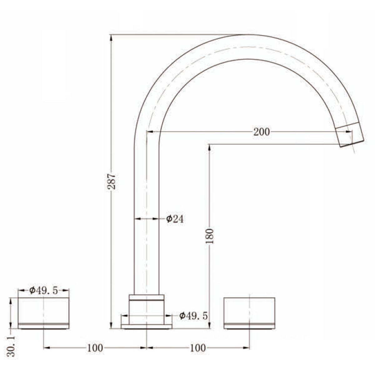 Technical Drawing: Nero Kara Kitchen Set Swivel Spout Chrome
